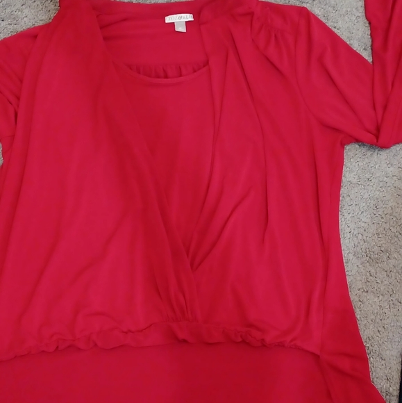 ROZ & ALI Red Long Sleeve Design Top Womens Casual - Picture 1 of 6